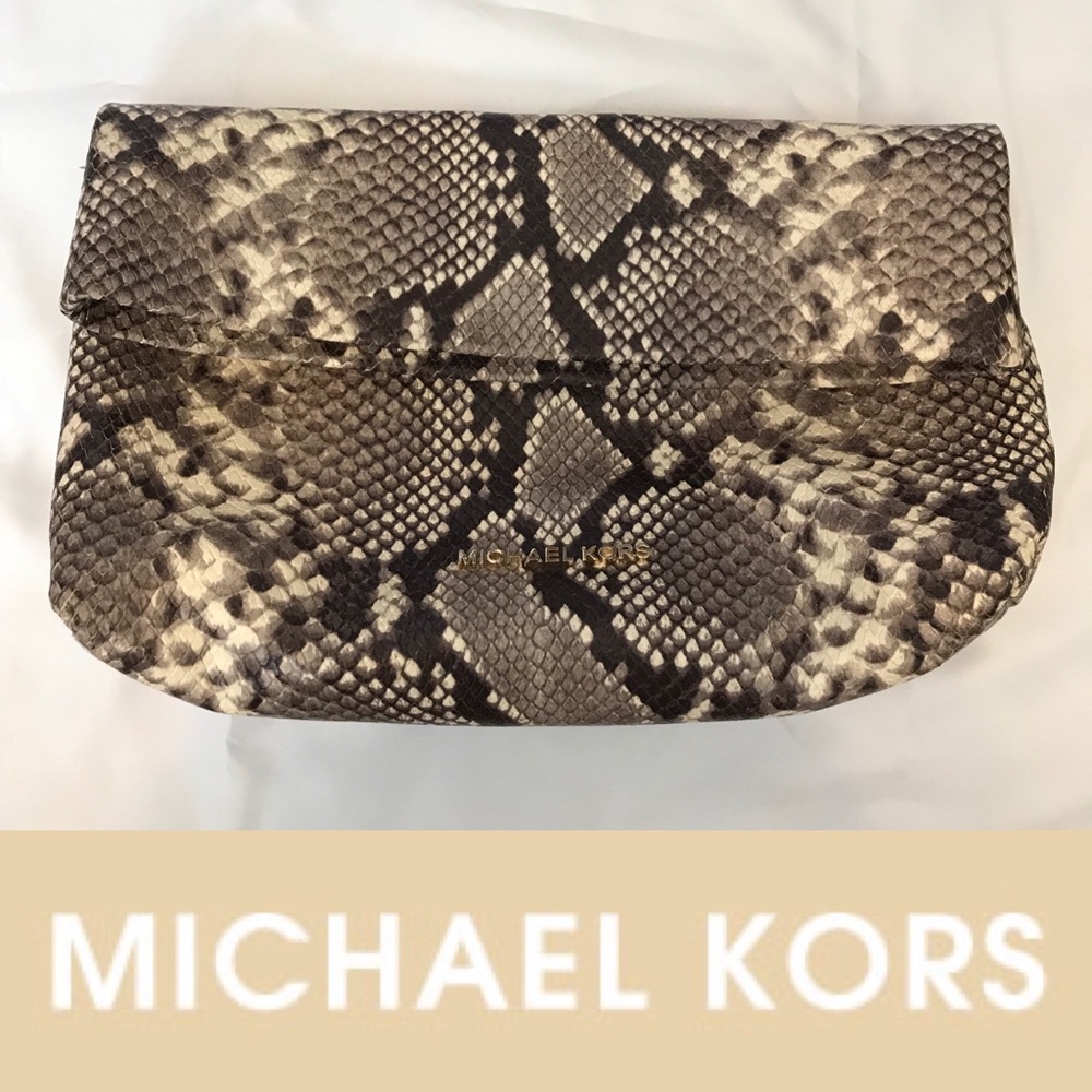 Michael Kors Snake Print Clutch - Brown and Cream